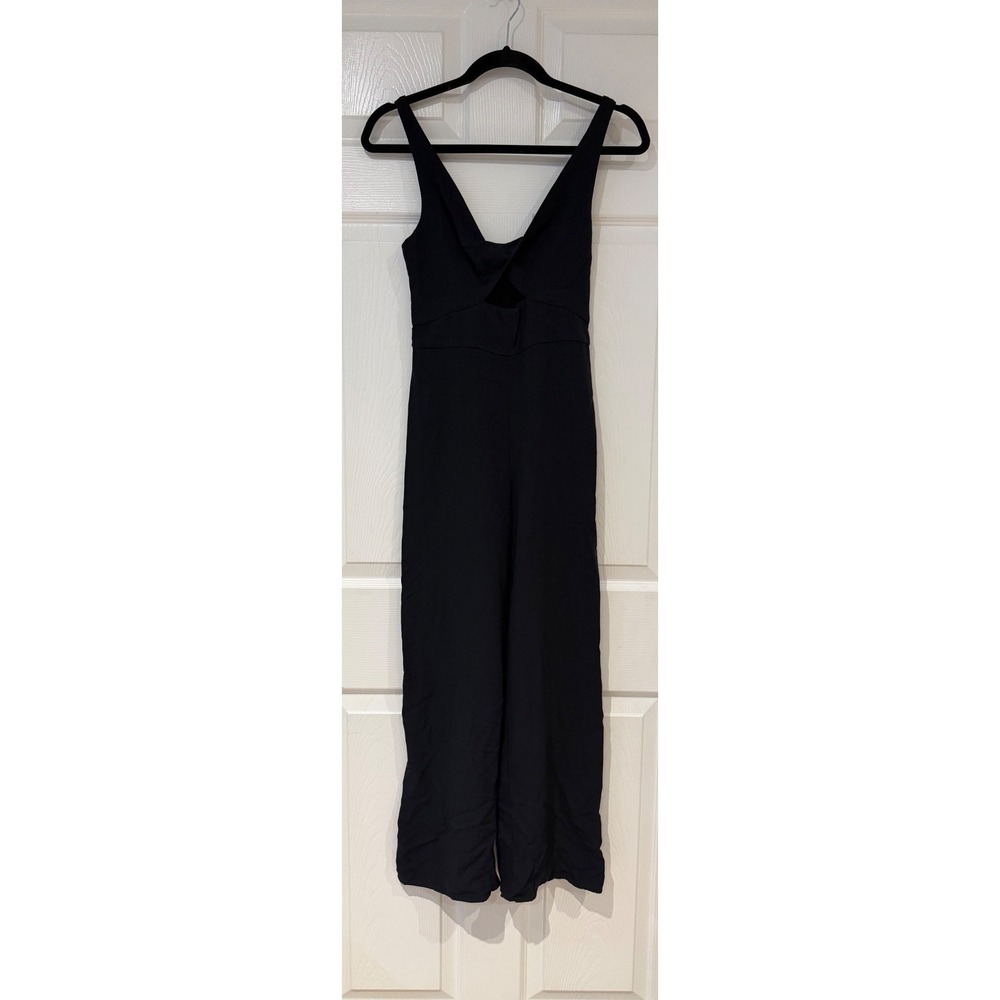 Abercrombie & Fitch Womens XS Black V-Neck Cutout Smocked Back Wide Leg Jumpsuit